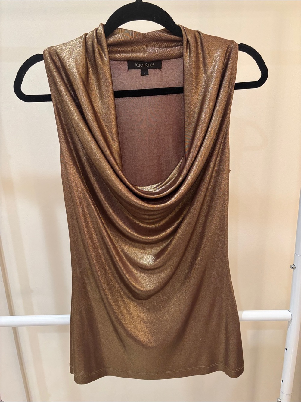 Karen Kane Shimmery Gold Draped Cowl Tank
